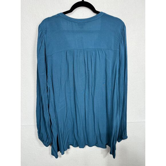 Torrid Blue Crinkle Gauze Button Front Blouse Tie Neck Long Sleeve 4X Blue New - Picture 4 of 8